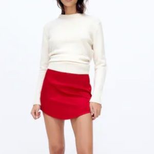 Zara high waisted red satin skirt
